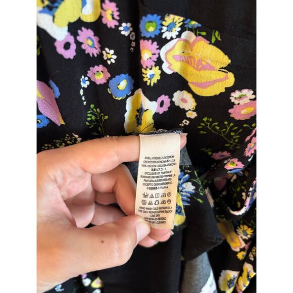 Free People Gorgeous Jess Floral Print Wrap Dress Black Maxi Large Short Sleeve - Picture 5 of 6